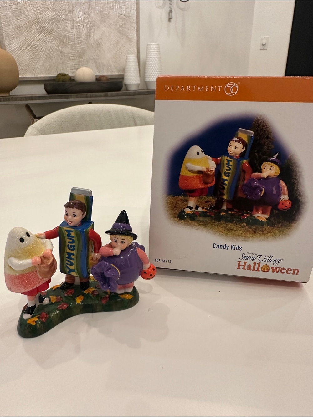 Department 56 Candy Kids Halloween Figurine — White, purple, red, yellow, green